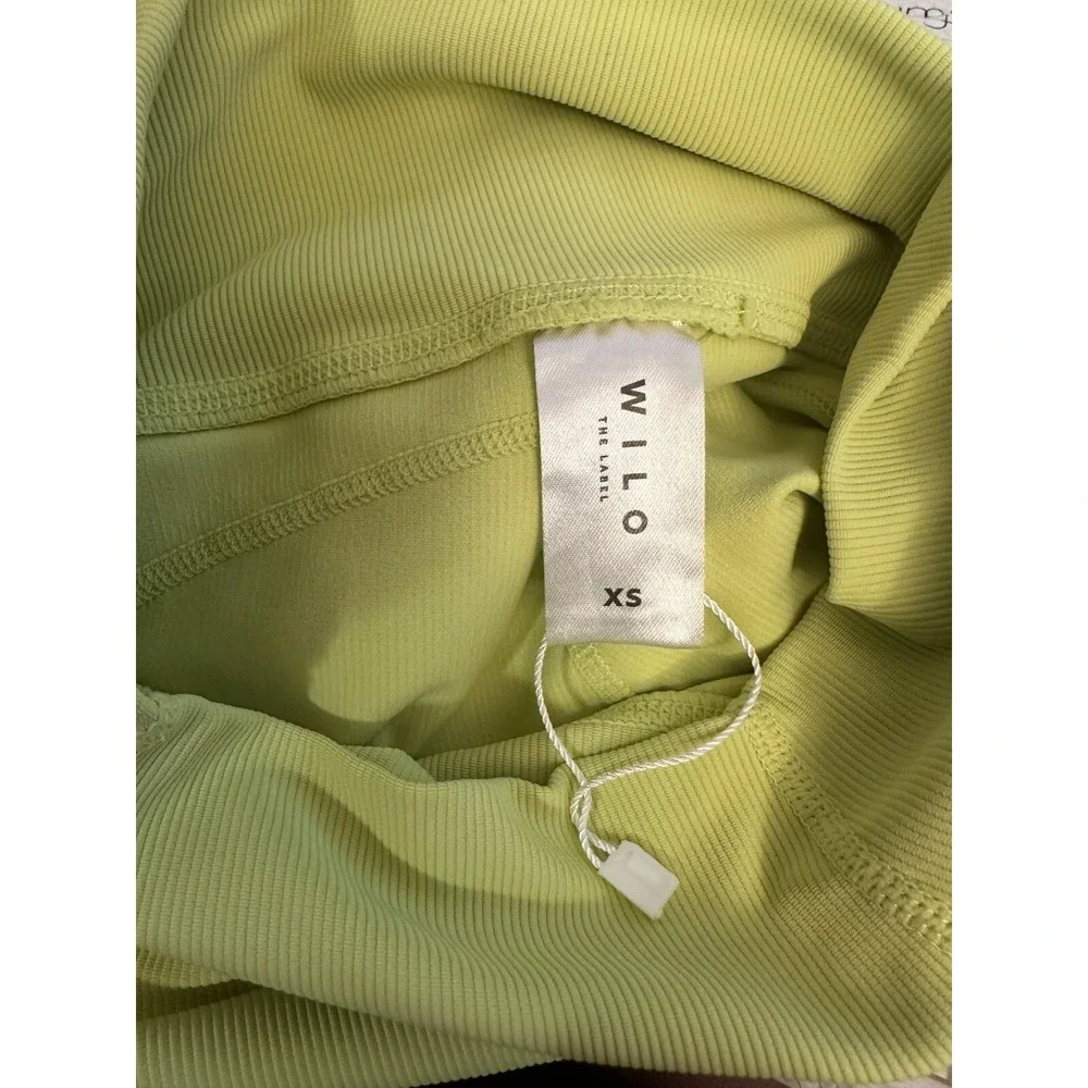 Wilo The Label Anthropologie Ribbed Lime Green Capri Ruched Leggings Size XSmall - Picture 4 of 9